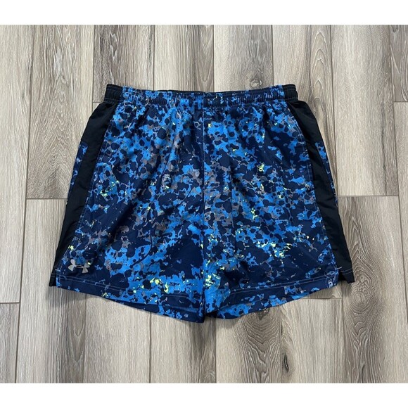 Under Armour Blue Splatter Swim Trunks Heat Gear Men’s Size Large Loose - Picture 1 of 8